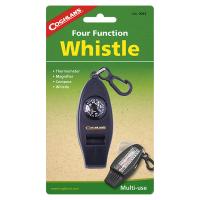 Whistle, thermometer, magnifier and compass all in one