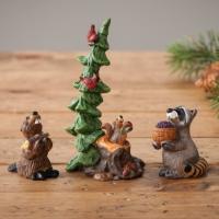 Forest racoon, squirrel and beaver bearing gifts add-on set, that goes with the Nativity Bear Family Figurine set.